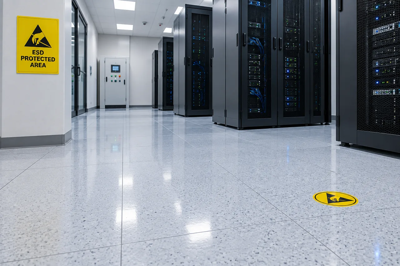 Antistatic floor and wall covering inspection
